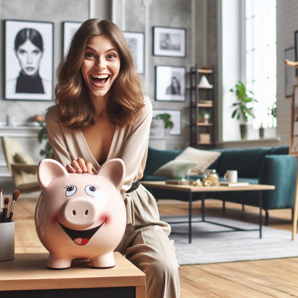Frau mit Sparschwein Frau mit Sparschwein